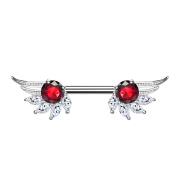Barbell argent ailes dange avec cristal rouge
