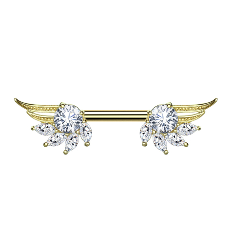 Barbell 14k doré ailes dange avec cristal argenté