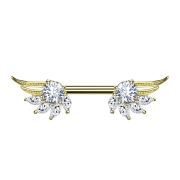 Barbell 14k doré ailes dange avec cristal...
