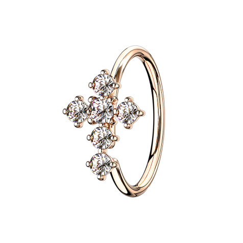 Micro Piercing Ring rosegold Kreuz silber