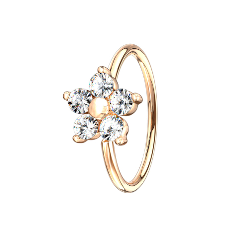 Anello micro piercing oro rosa cristallo fiore argento