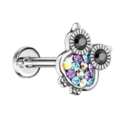 Micro Labret Innengewinde silber Eule Kristall multicolor