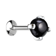 Micro UFO labret internal thread silver black agate stone