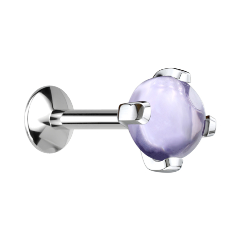 Micro UFO labret internal thread silver amethyst stone