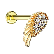 Micro labret internal thread 14k gold-plated angel wings