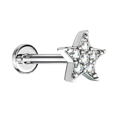 Micro labret femelle argenté étoile cristal argenté