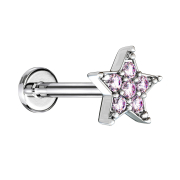 Micro labret internal thread silver star crystal pink