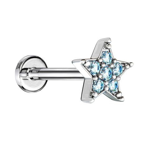Micro labret internal thread silver star crystal aqua