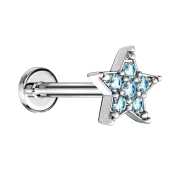 Micro labret internal thread silver star crystal aqua