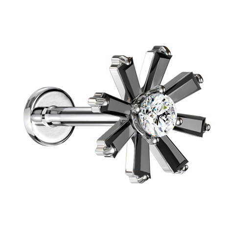 Micro Labret filet femelle argenté fleur de cristal noir