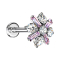 Micro labret internal thread silver cross crystal flower pink