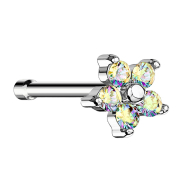 Nose stud straight silver flower crystal multicolor