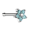 Nose stud straight silver flower crystal aqua