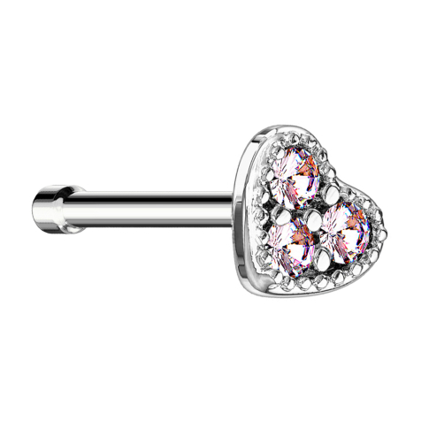 Nasenstecker gerade silber Herz Kristall pink