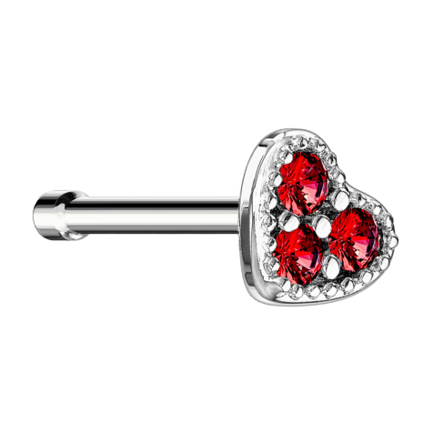 Nasenstecker gerade silber Herz Kristall rot