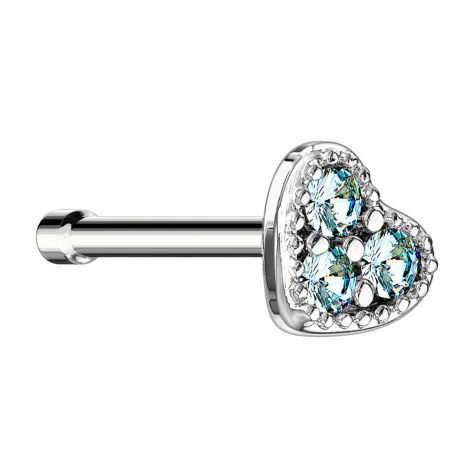 Nasenstecker gerade silber Herz Kristall aqua
