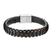 Bracelet en cuir noir avec deux rubans or rose