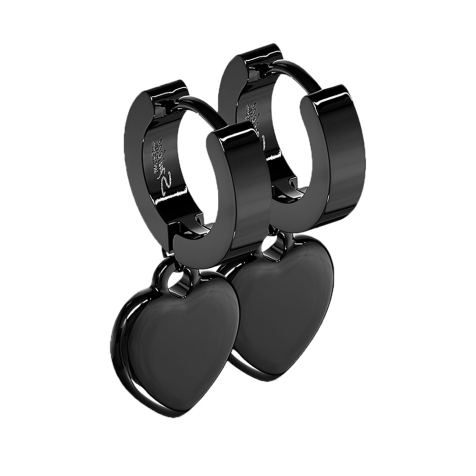 Orecchino pieghevole nero con ciondolo a cuore