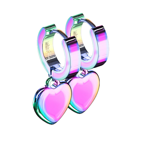 Boucle doreille à rabattre colorée avec pendentif cœur