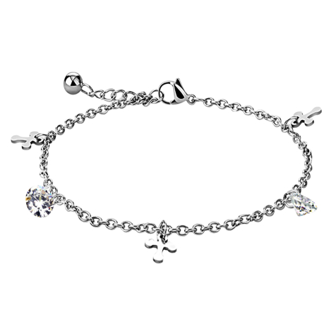 Chain silver with cross and crystal silver