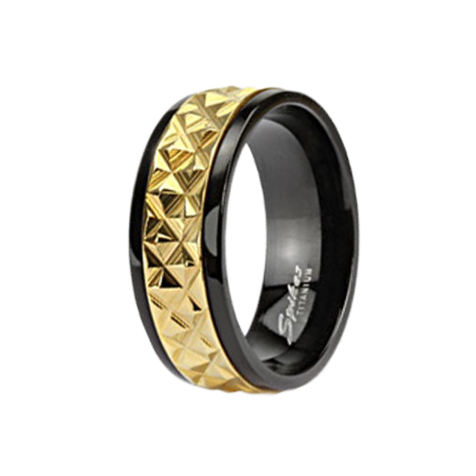 Ring in black with gold stripes and texture