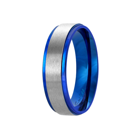 Ring blue stripes brushed silver