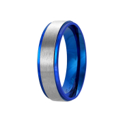 Ring blue stripes brushed silver