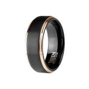 Ring black matt brushed two rose gold stripes