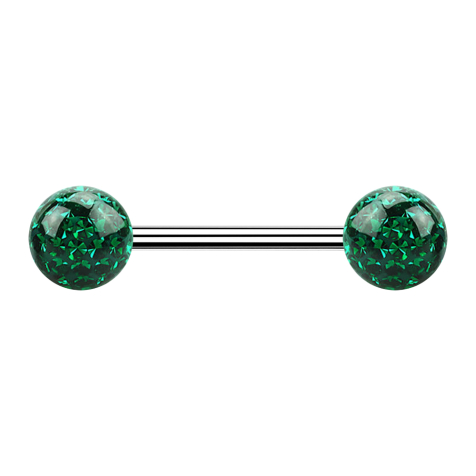 Micro barbell silver with two balls green epoxy protective coating
