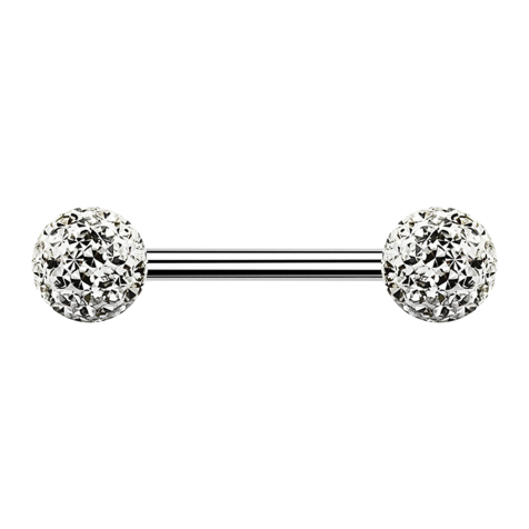 Barbell silver with two crystal balls silver epoxy protective layer