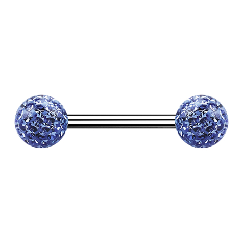 Barbell argent avec deux boules de cristal bleu clair époxy de protection