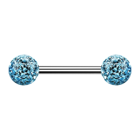 Barbell silver with two crystal balls aqua epoxy protective layer
