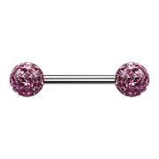 Barbell silver with two crystal balls light purple epoxy...