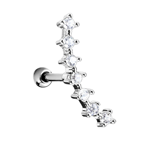 Micro Barbell argent avec boule et demi-lune avec cristal