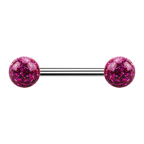 Barbell silver with two crystal balls fuchsia epoxy protective layer