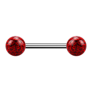 Barbell silver with two crystal balls red epoxy...
