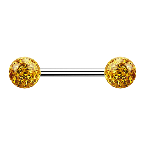 Barbell silver with two crystal balls topaz epoxy protective layer