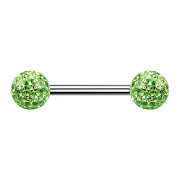 Barbell argent avec deux boules de cristal vert clair...