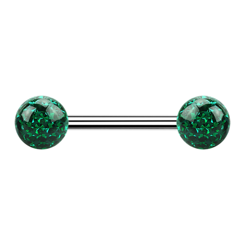 Barbell silver con due sfere di cristallo strato protettivo epossidico verde