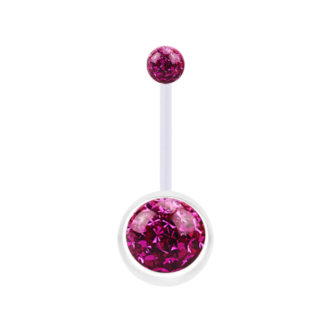 Banana trasparente con due sfere di cristallo fucsia strato protettivo epossidico