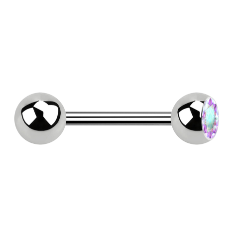 Barbell argent avec boule et boule de cristal multicolore