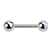 Barbell argent avec boule et boule de cristal multicolore