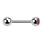 Barbell argent avec boule et boule de cristal rose