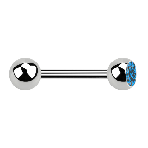 Barbell silver with ball and ball crystal light blue