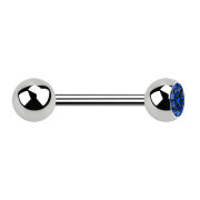 Barbell argent avec boule et cristal boule bleu foncé