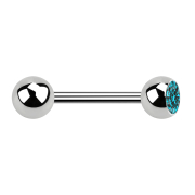 Barbell argent avec boule et boule de cristal aqua