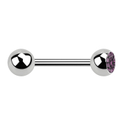 Barbell argent avec boule et cristal boule violet clair