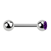 Barbell silver with ball and ball crystal violet