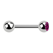 Barbell argent avec boule et boule de cristal fuchsia