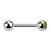 Barbell argent avec boule et cristal boule vert clair